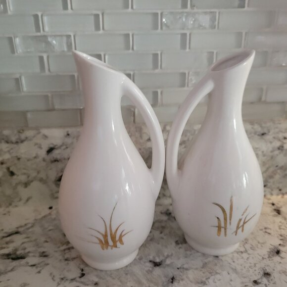 Vintage White Ceramic Pitcher Set With Gold Wheat Design - Picture 5 of 7